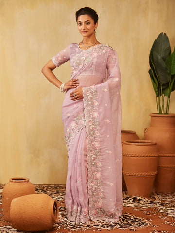 KASEE Women Saree with Pastel Floral Embroidery