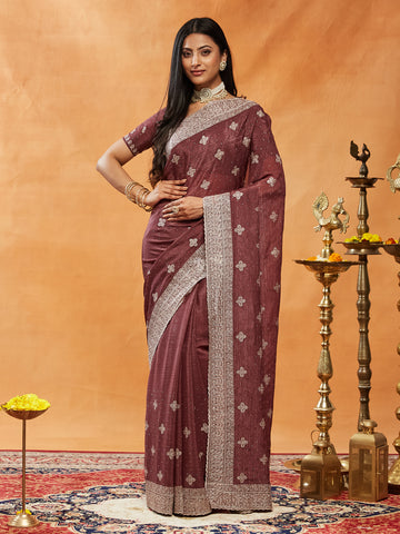 KASEE Women Chiffon Saree with Silver Zari Embroidery & Scalloped Border