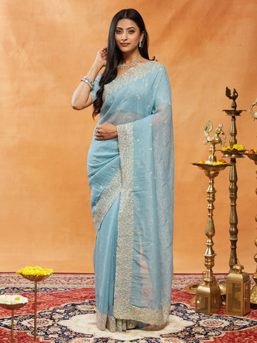 KASEE Women Multi-Color Thread Embroidery & Floral Bordered Saree