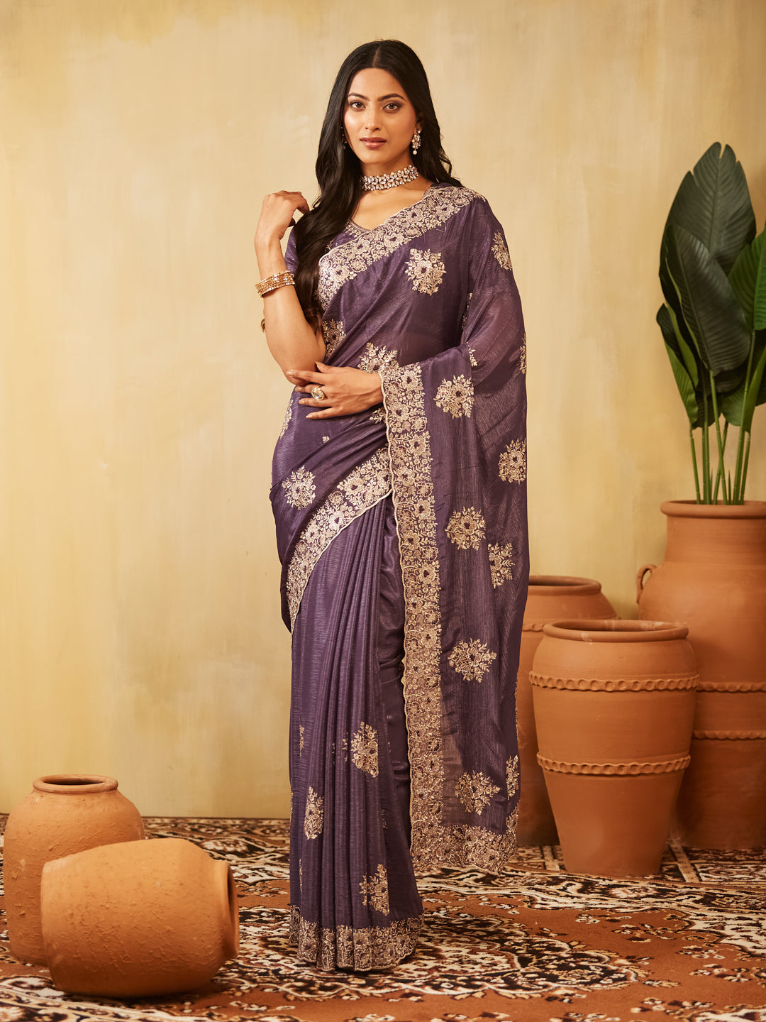 KASEE Women Floral Embroidered Pure Chiffon Saree