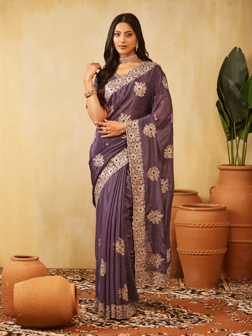 KASEE Women Floral Embroidered Pure Chiffon Saree