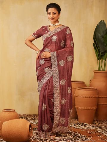 KASEE Women Floral Embroidered Pure Chiffon Saree