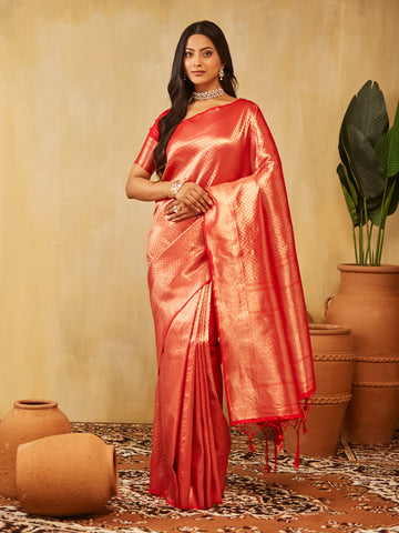 KASEE Women Woven Design Zari Banarasi Silk Saree