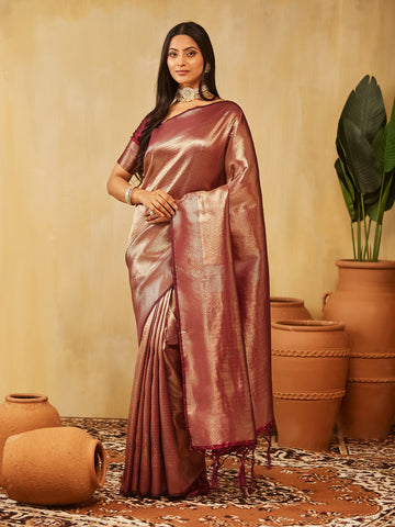 KASEE Women Banarasi Silk Saree with Silver Zari Geometric Weave
