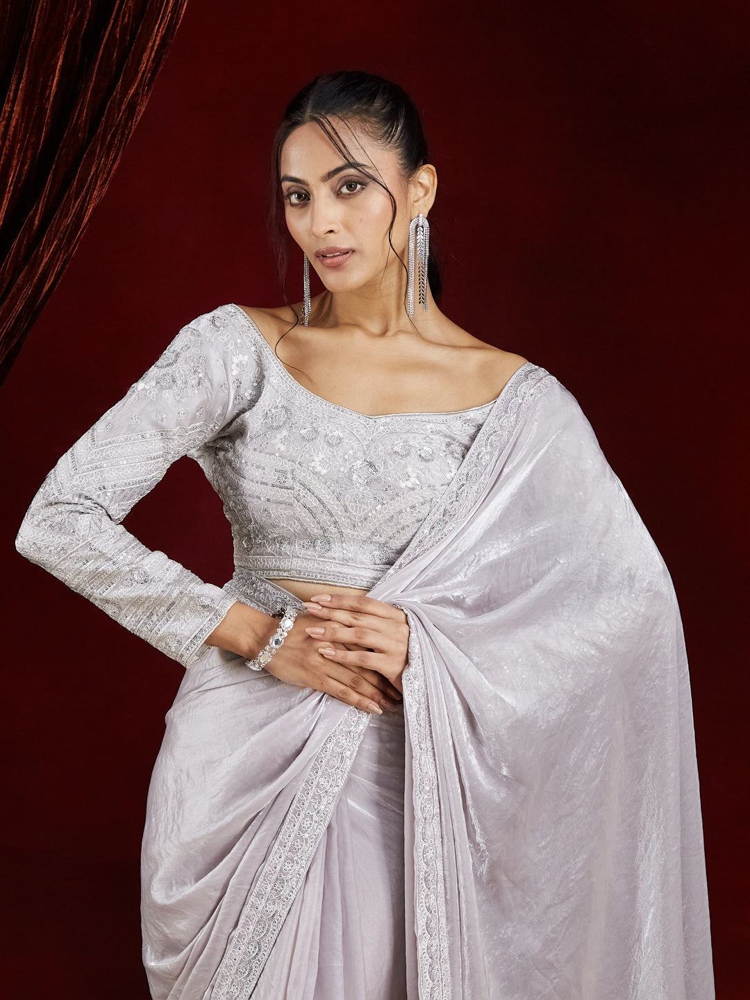 KASEE Women's Grey Designer Reay To Wear Saree