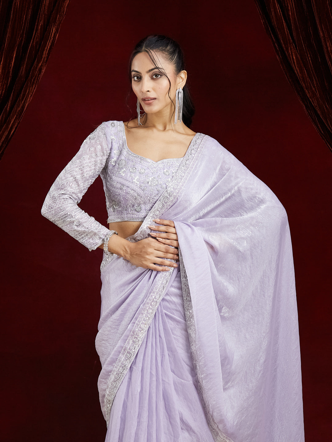 KASEE Women's Lavender Designer Ready To Wear Saree