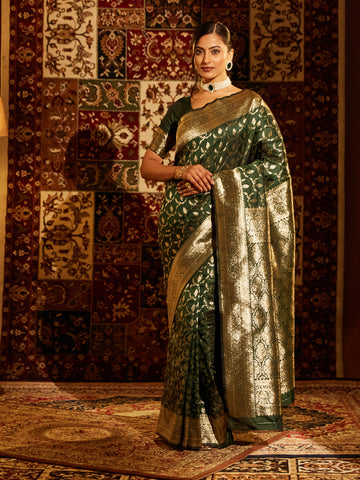 KASEE Women Woven Design Ethnic Motifs Zari Banarasi Saree