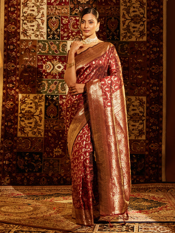 KASEE Women Woven Design Ethnic Motifs Zari Banarasi Saree