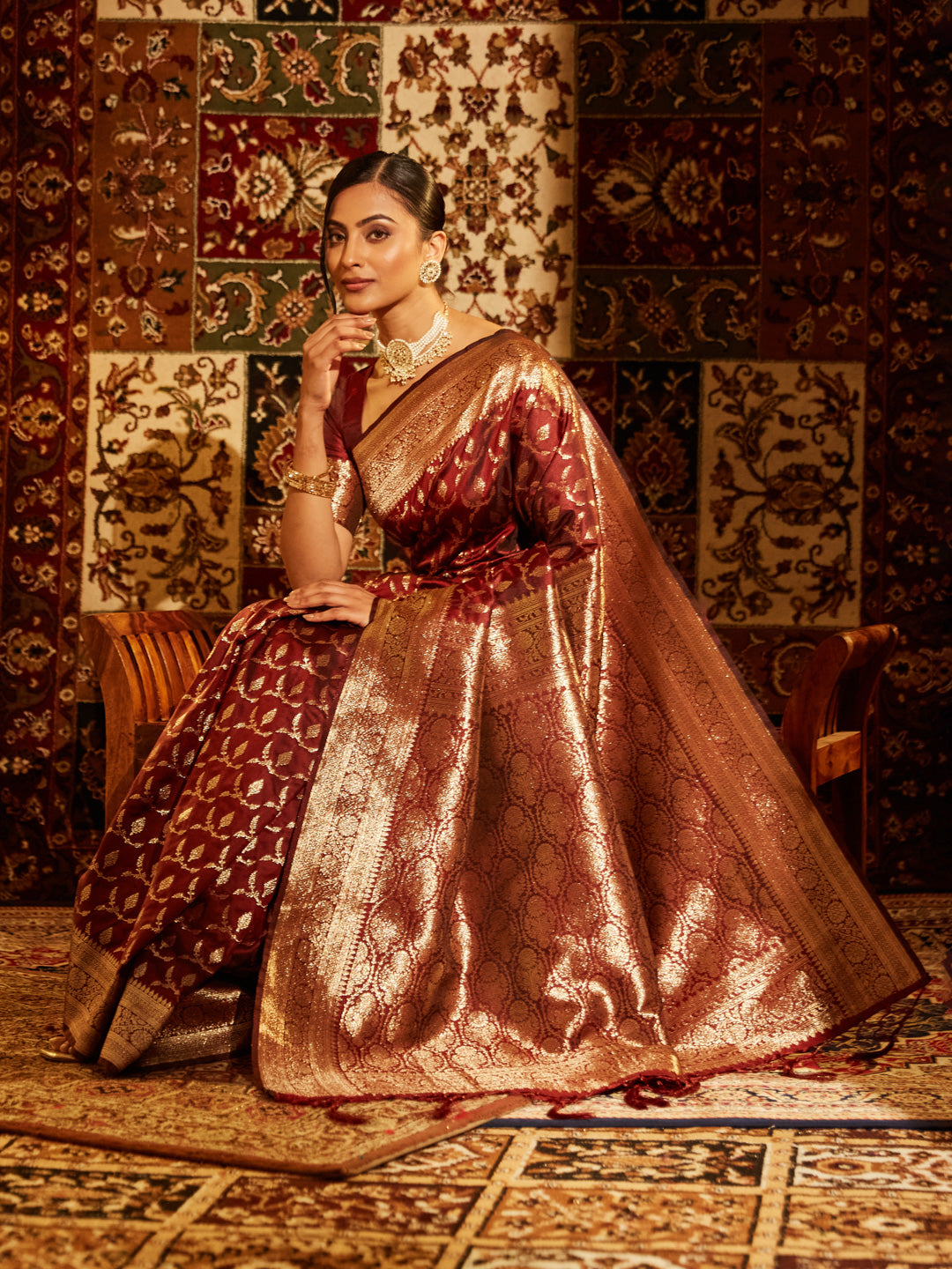 KASEE Women Woven Design Ethnic Motifs Zari Banarasi Saree