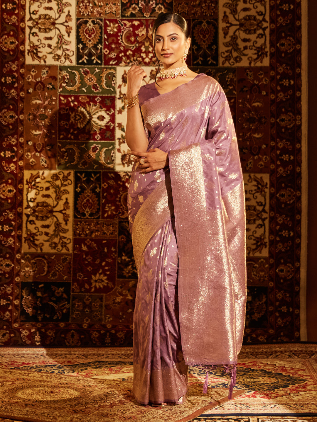 KASEE Women Banarasi Silk Saree with Gold Zari Buta Work