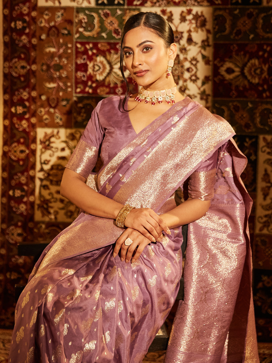 KASEE Women Banarasi Silk Saree with Gold Zari Buta Work