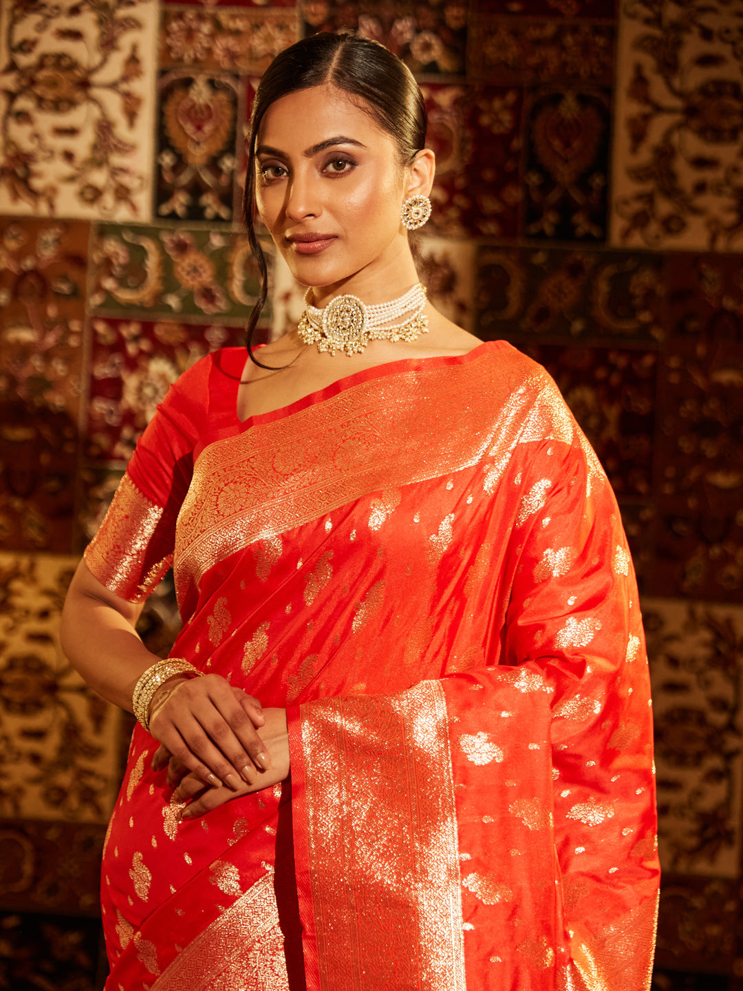 KASEE Women Banarasi Silk Saree with Gold Zari Buta Work