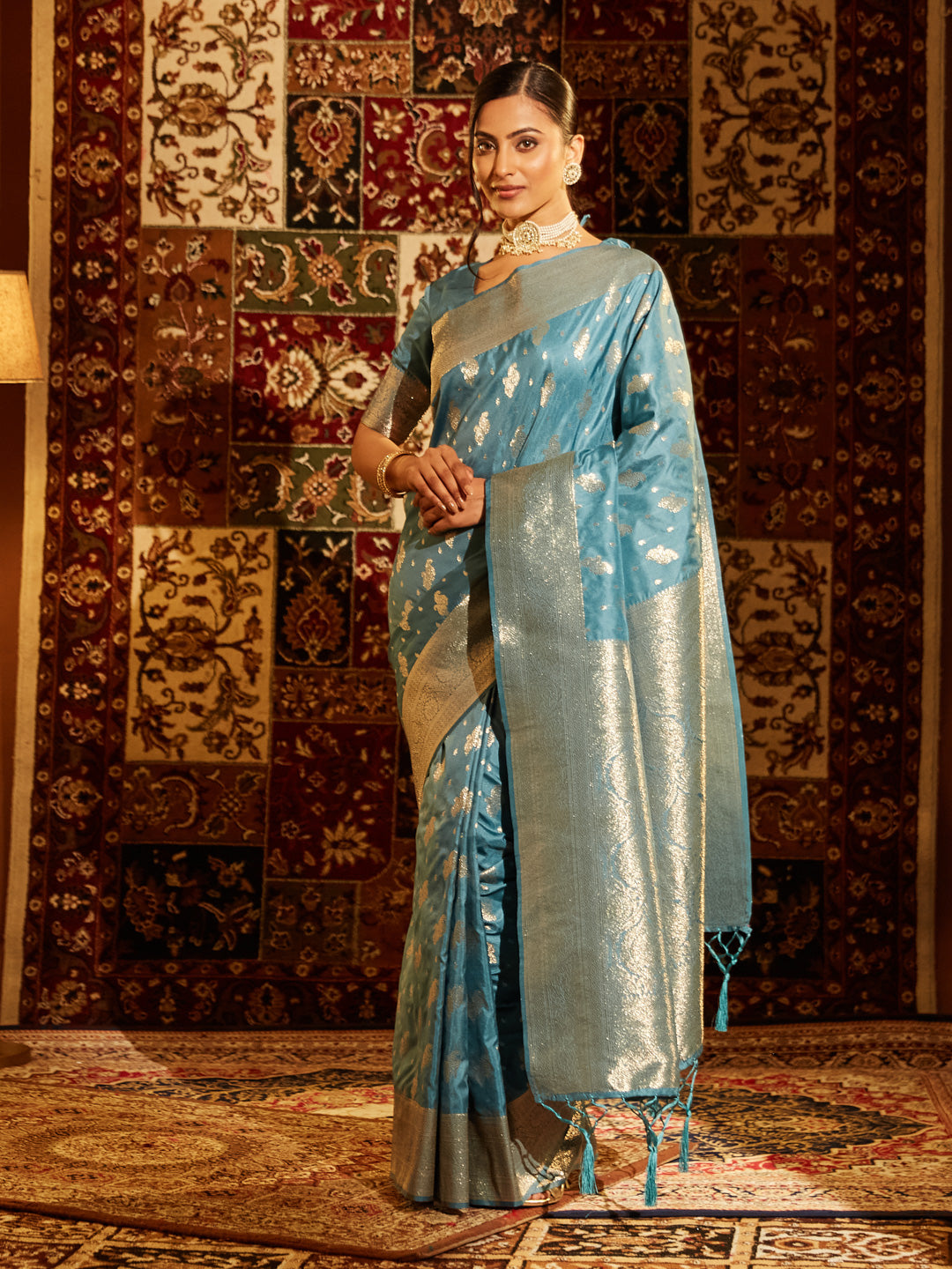 KASEE Women Banarasi Silk Saree with Gold Zari Buta Work