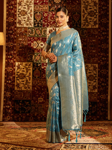 KASEE Women Banarasi Silk Saree with Gold Zari Buta Work