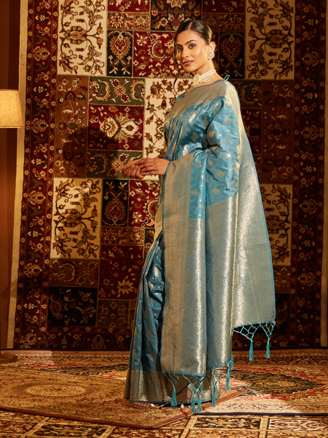 KASEE Women Banarasi Silk Saree with Gold Zari Buta Work