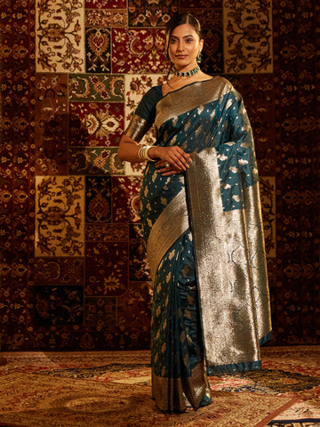 KASEE Women Banarasi Silk Saree with Gold Zari Buta Work