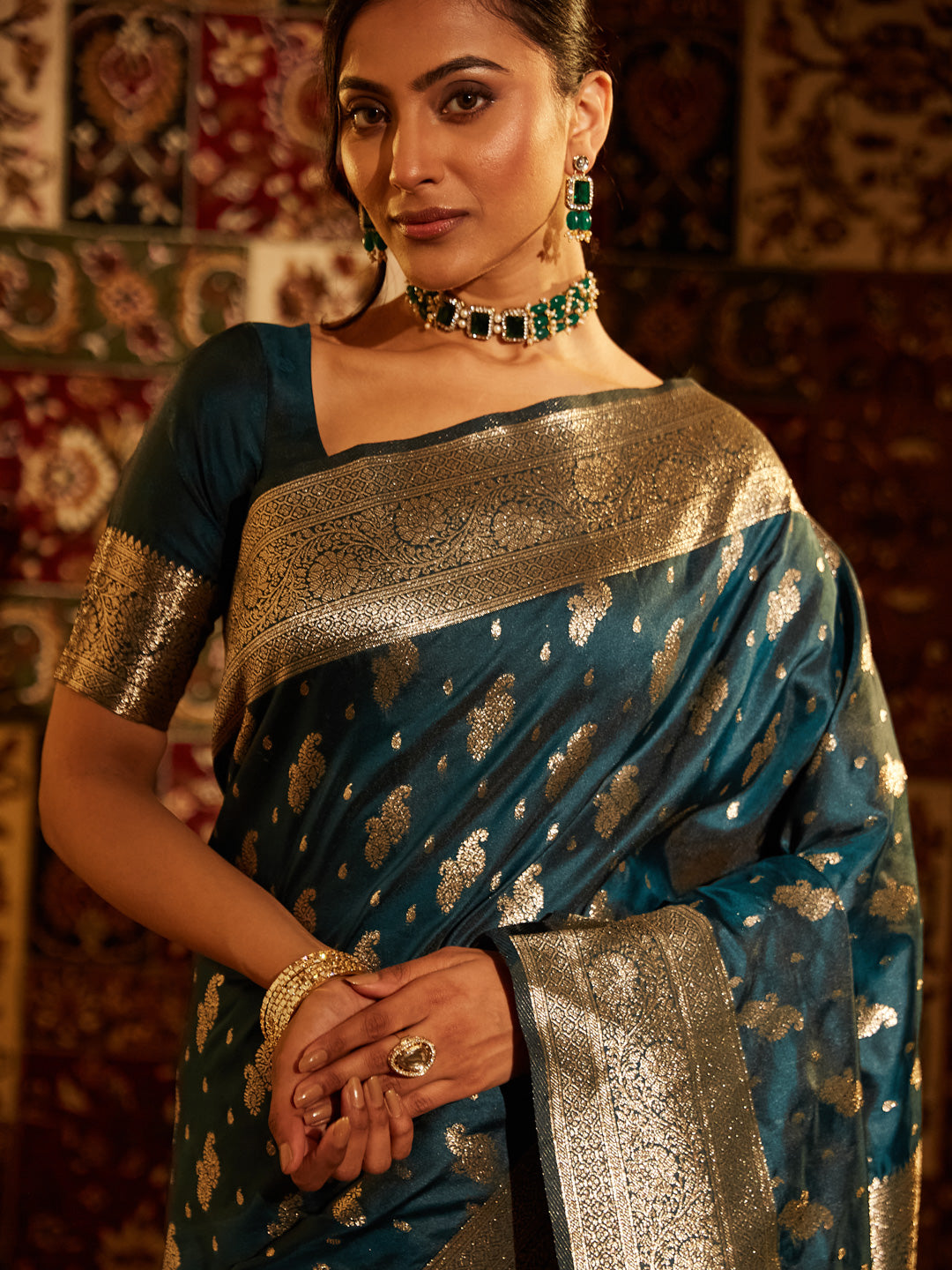 KASEE Women Banarasi Silk Saree with Gold Zari Buta Work