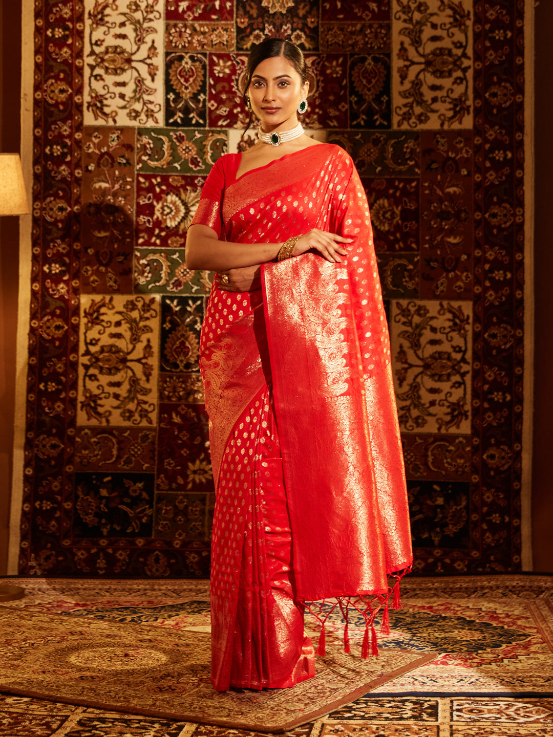 KASEE Women Woven Design Ethnic Motifs Zari Banarasi Saree