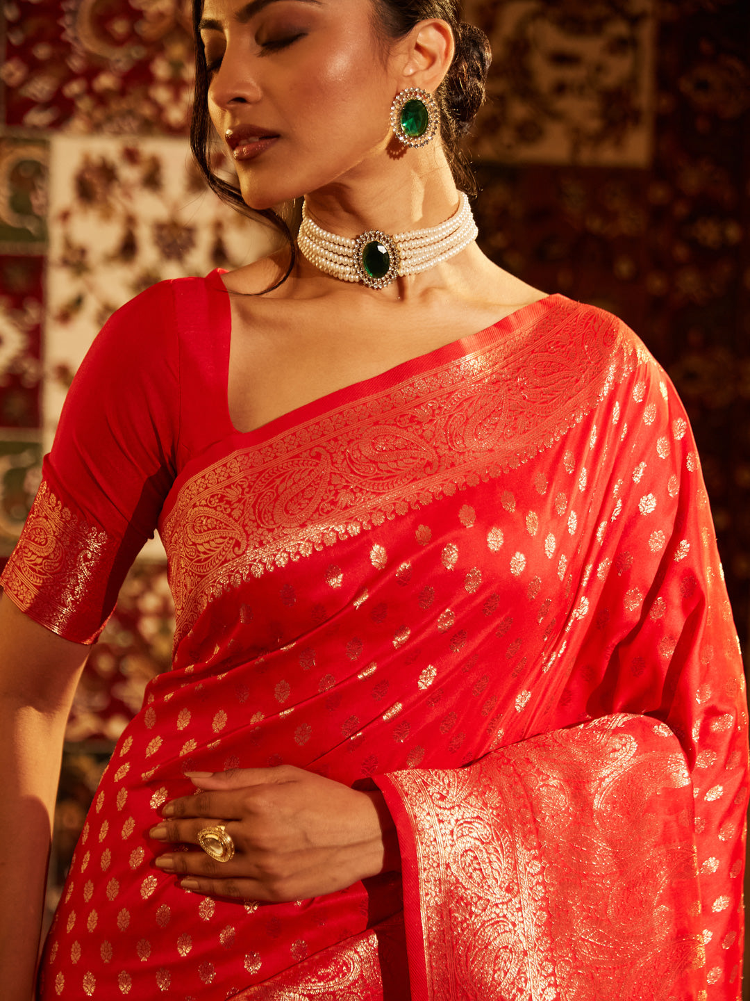 KASEE Women Woven Design Ethnic Motifs Zari Banarasi Saree