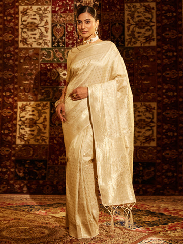 KASEE Women Banarasi Silk Saree with Gold Zari Detailing and Textured Weave