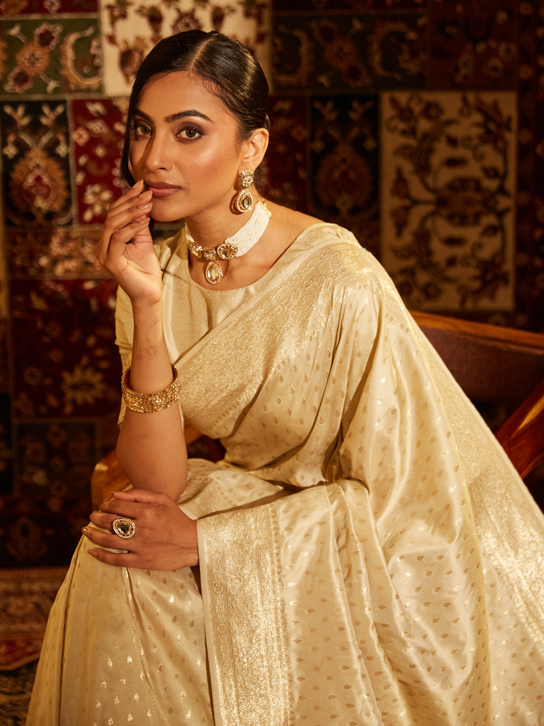 KASEE Women Banarasi Silk Saree with Gold Zari Detailing and Textured Weave