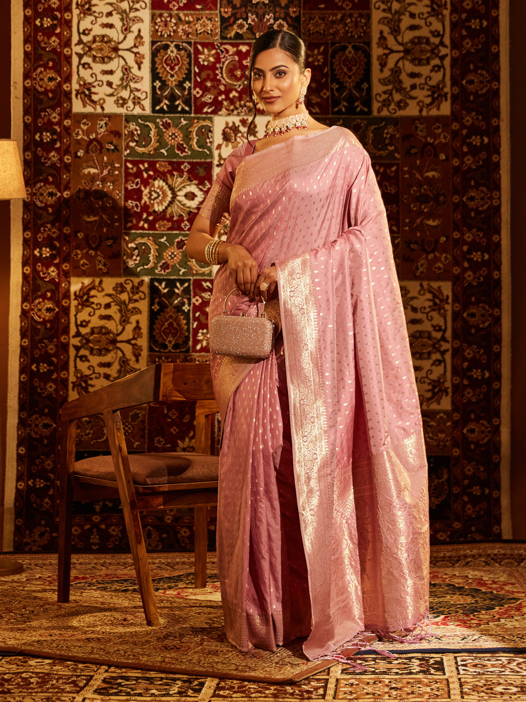 KASEE Women Banarasi Silk Saree with Gold Zari Detailing and Textured Weave