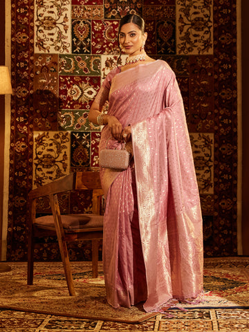 KASEE Women Banarasi Silk Saree with Gold Zari Detailing and Textured Weave