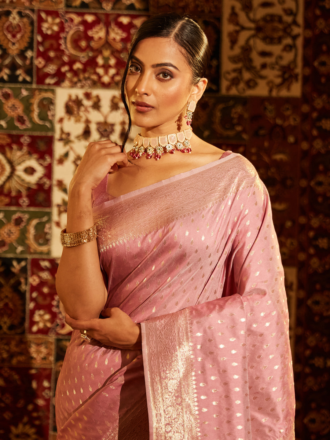 KASEE Women Banarasi Silk Saree with Gold Zari Detailing and Textured Weave