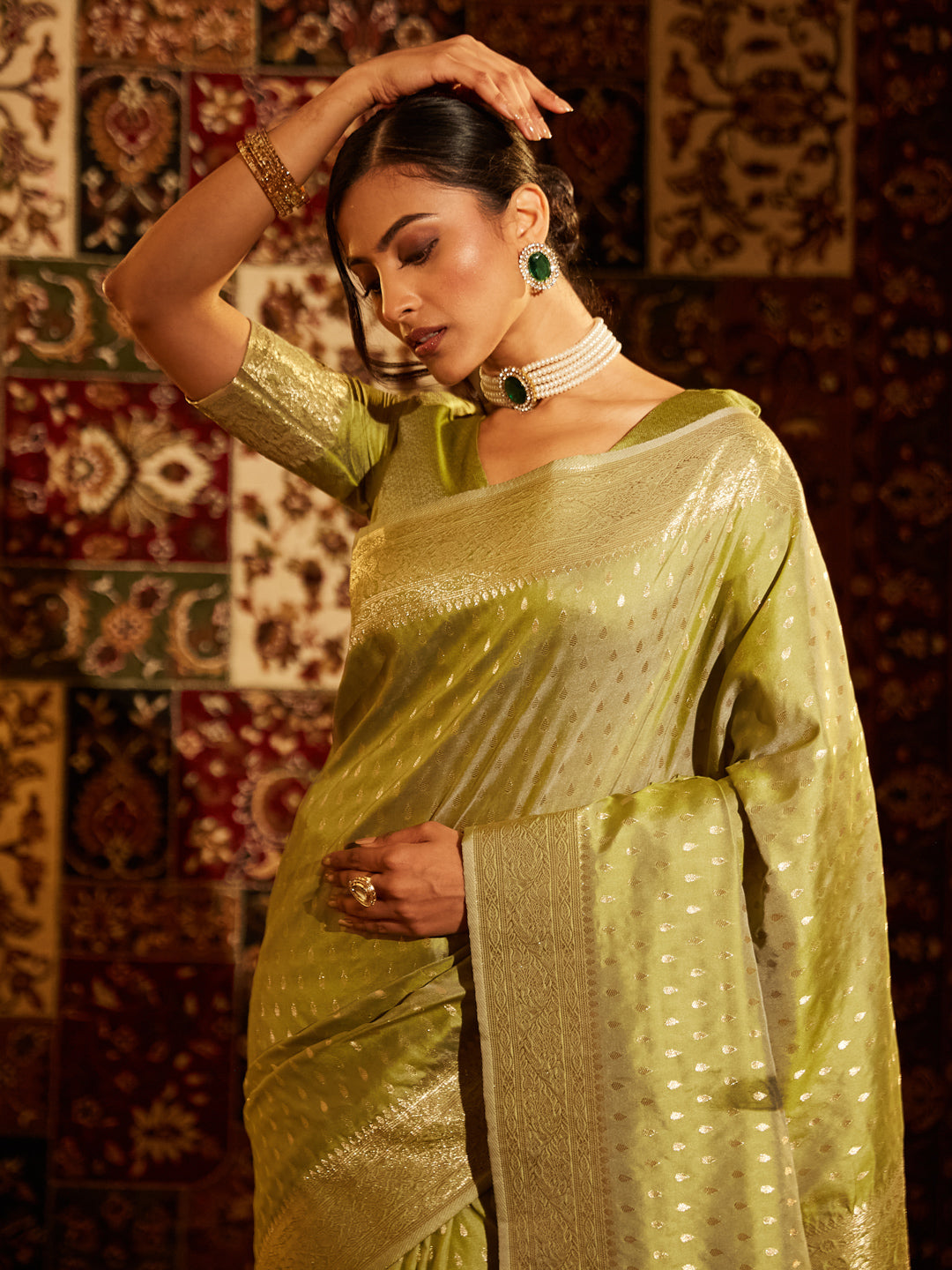 KASEE Women Banarasi Silk Saree with Gold Zari Detailing and Textured Weave