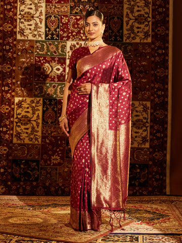 KASEE Women Woven Design Ethnic Motifs Zari Banarasi Saree