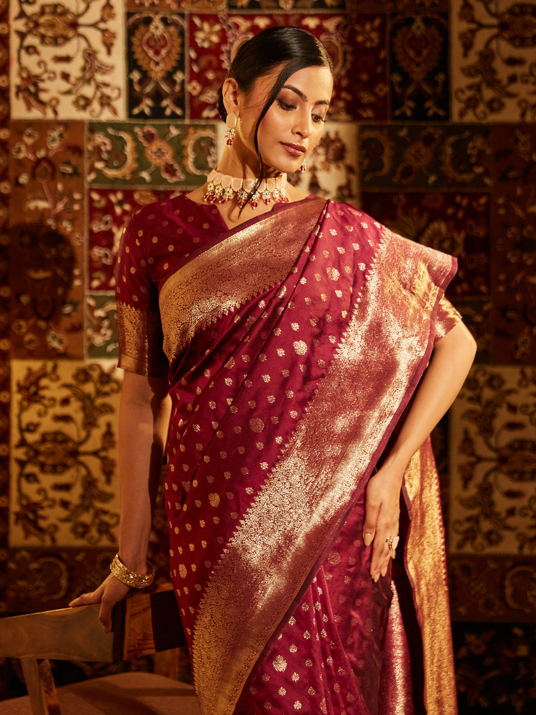 KASEE Women Woven Design Ethnic Motifs Zari Banarasi Saree
