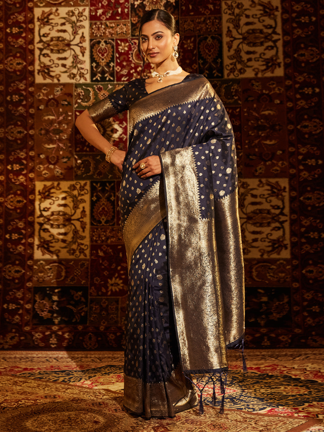 KASEE Women Woven Design Ethnic Motifs Zari Banarasi Saree