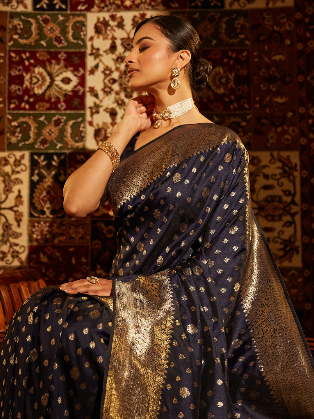 KASEE Women Woven Design Ethnic Motifs Zari Banarasi Saree