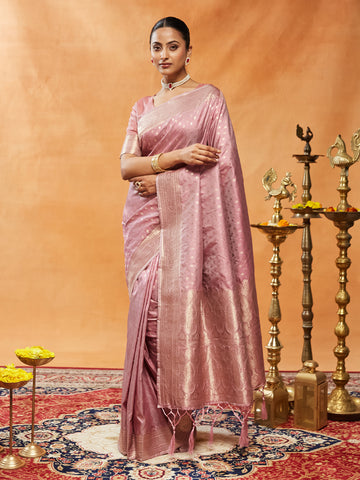 KASEE Women Banarasi Silk Saree with Silver Zari Booti and Intricate Pallu