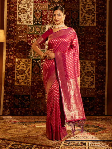KASEE Women Woven Design Zari Banarasi Saree