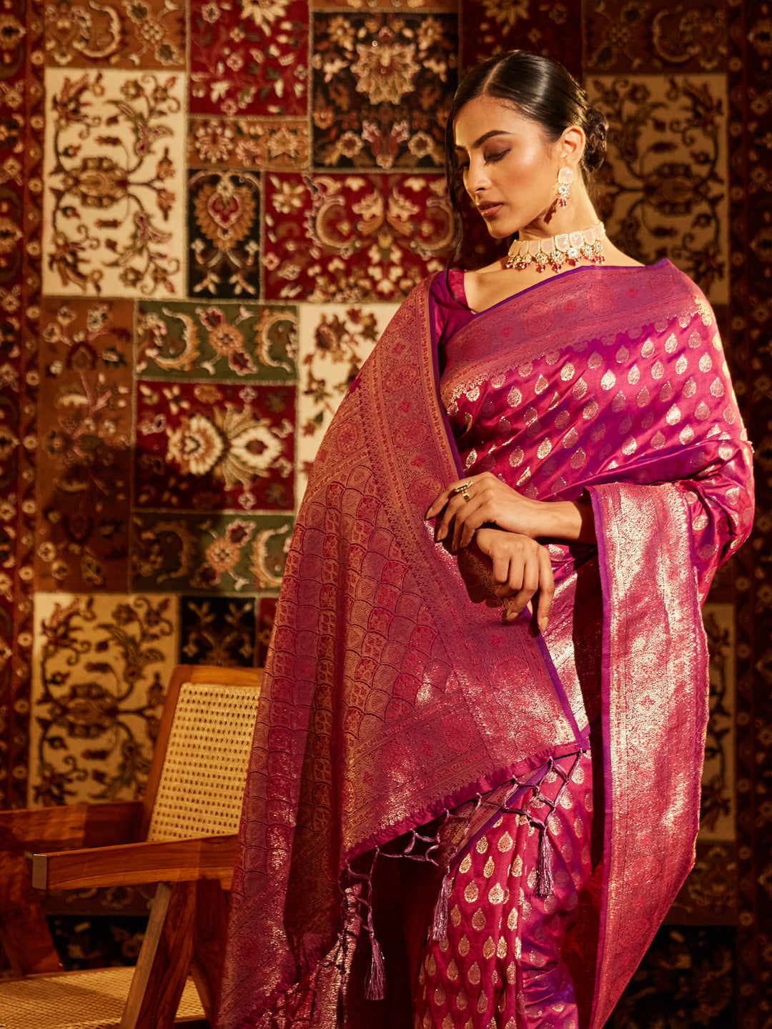 KASEE Women Woven Design Zari Banarasi Saree