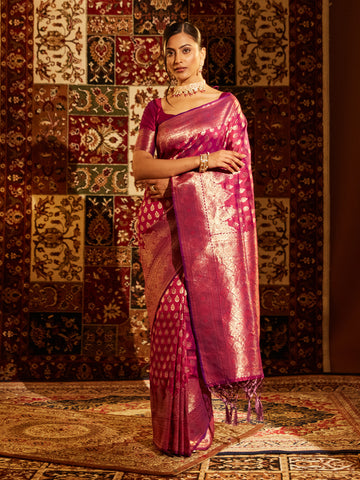 KASEE Women Woven Design Zari Banarasi Saree