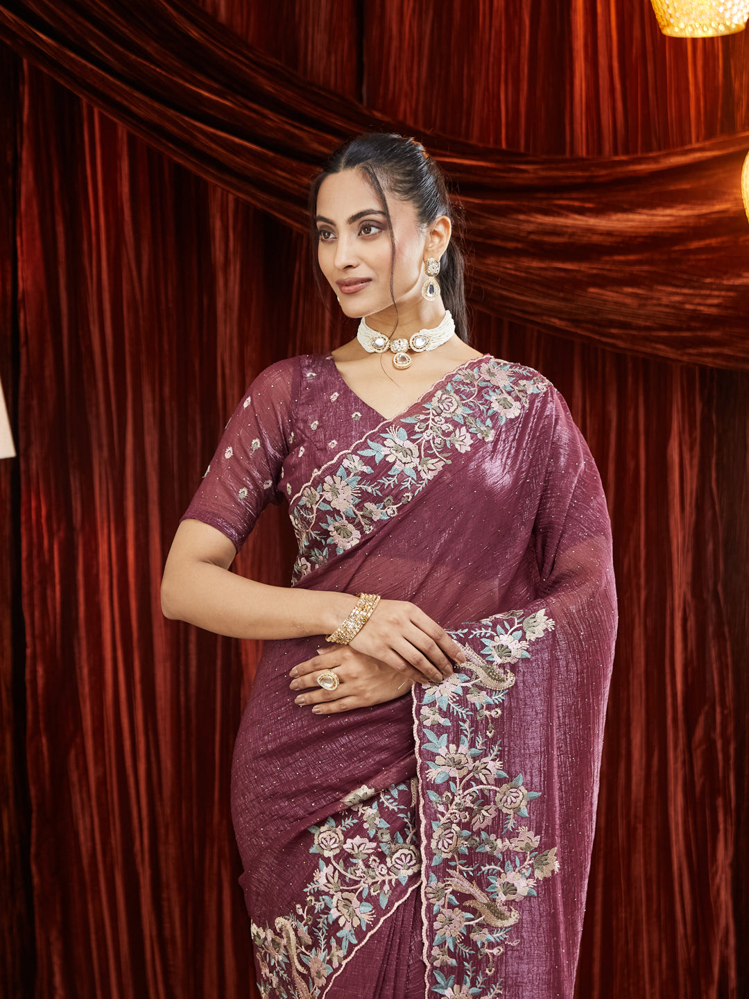 KASEE Women Floral Embroidered Chiffon Saree