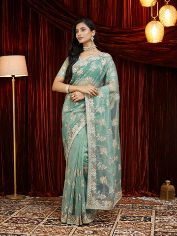 KASEE Women Floral Embroidered Net Saree