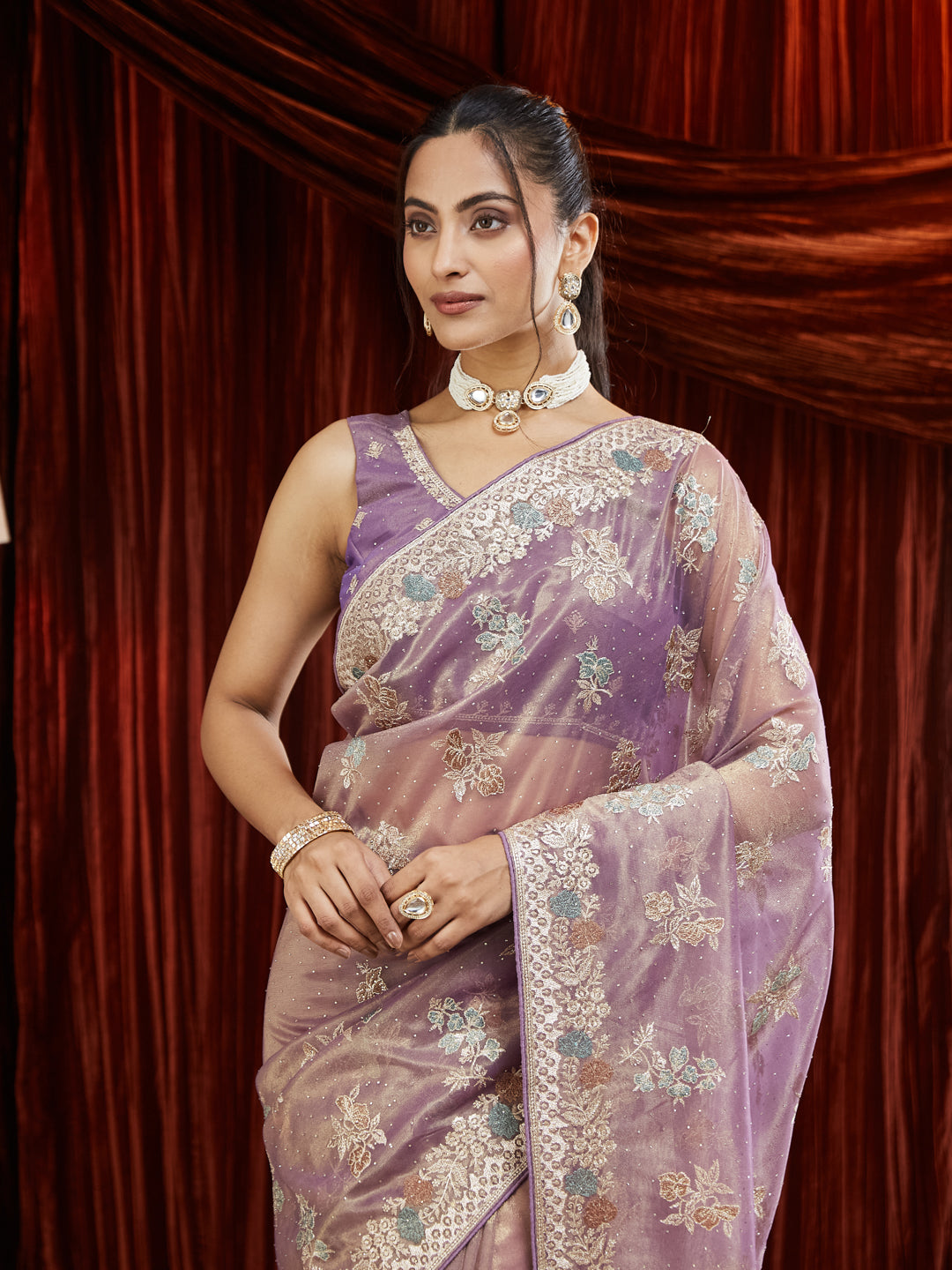 KASEE Women Floral Embroidered Net Saree