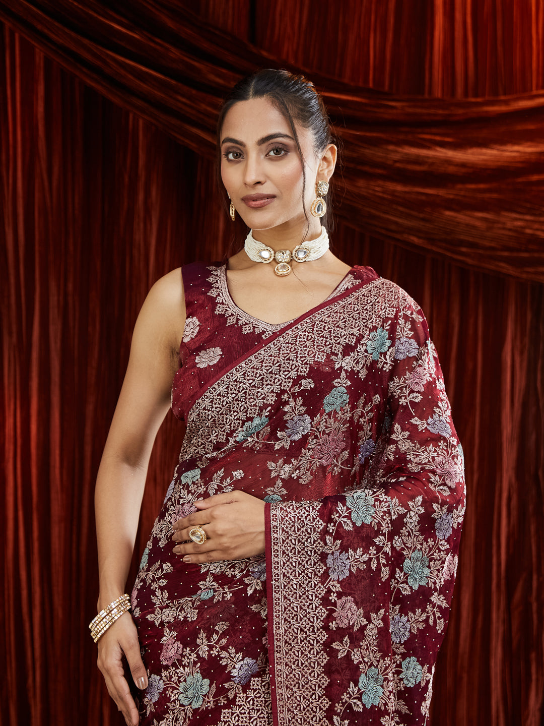 KASEE Women Floral Embroidered Silk Saree