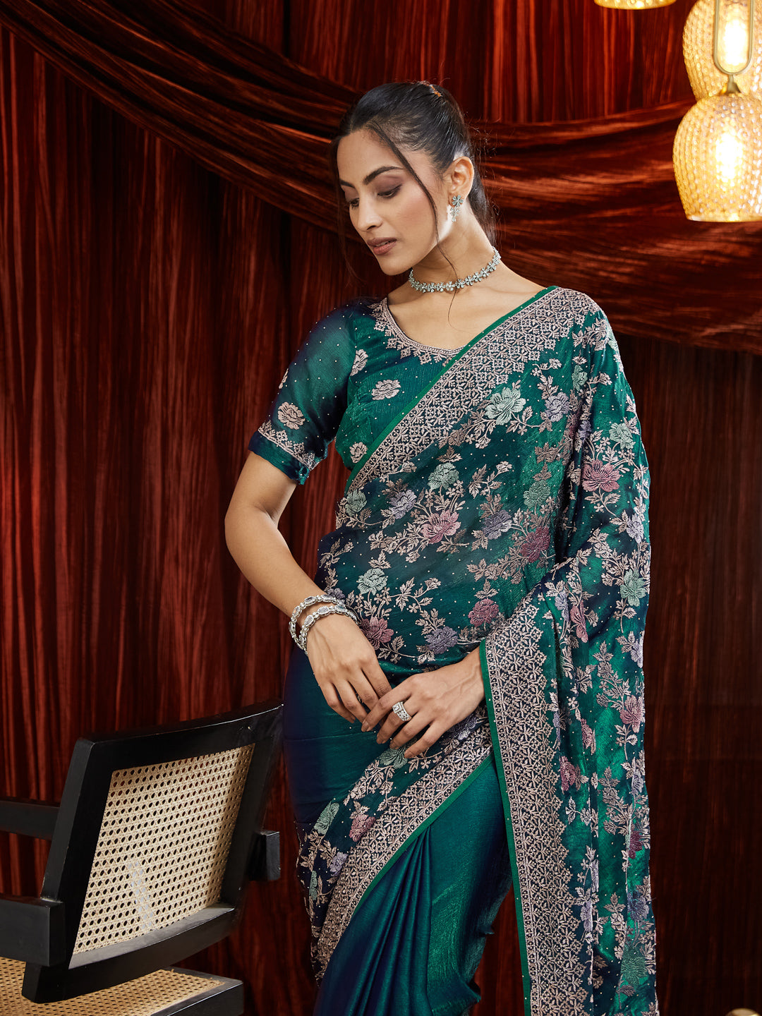 KASEE Women Floral Embroidered Silk Saree