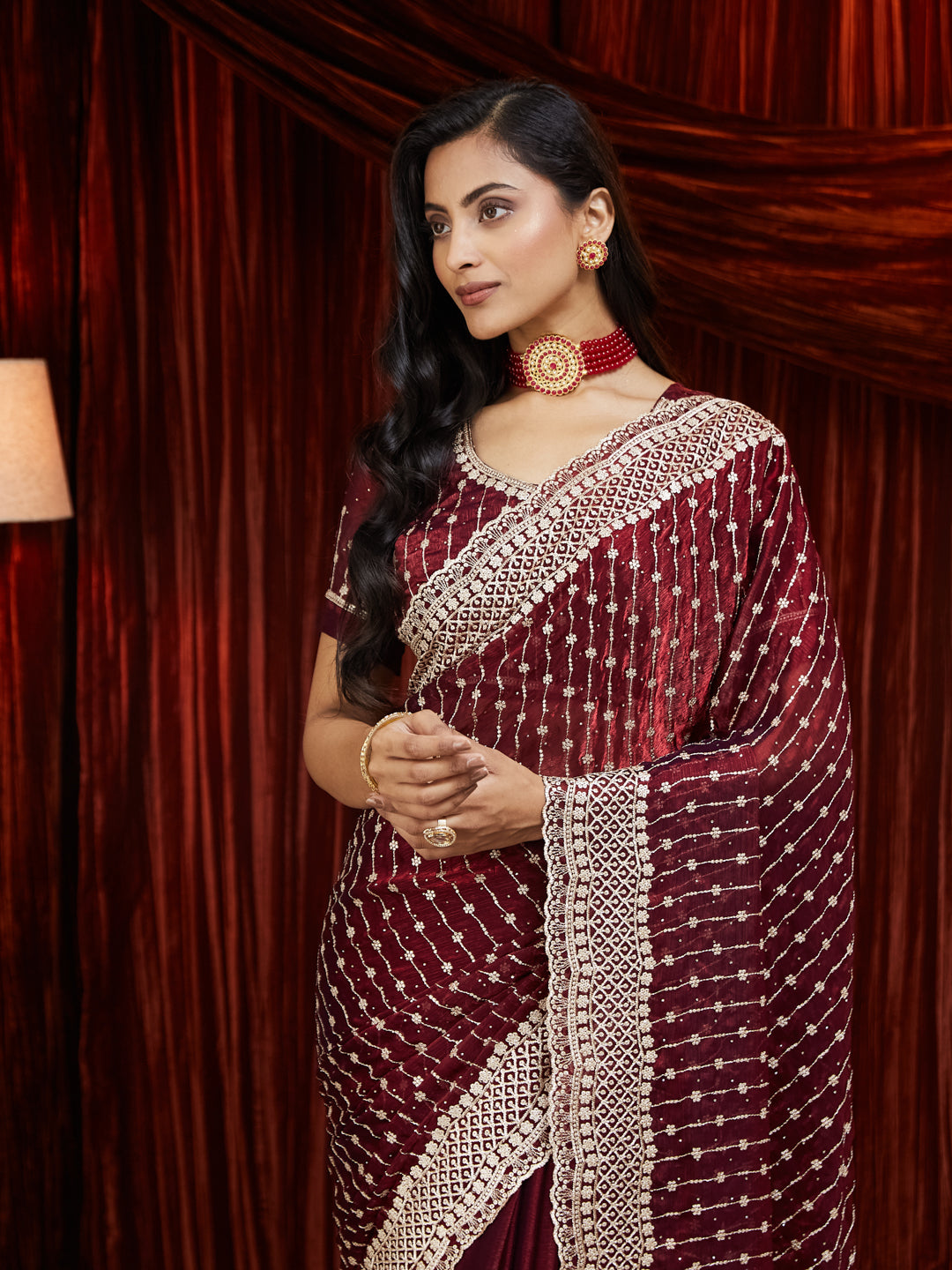 KASEE Women Ethnic Motifs Embroidered Silk Blend Saree