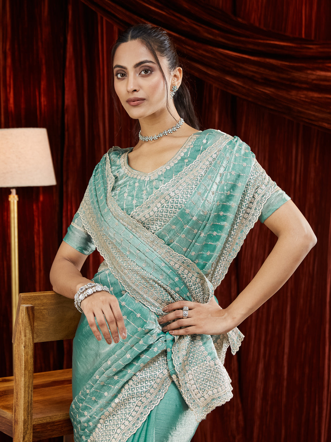 KASEE Women Ethnic Motifs Embroidered Silk Blend Saree