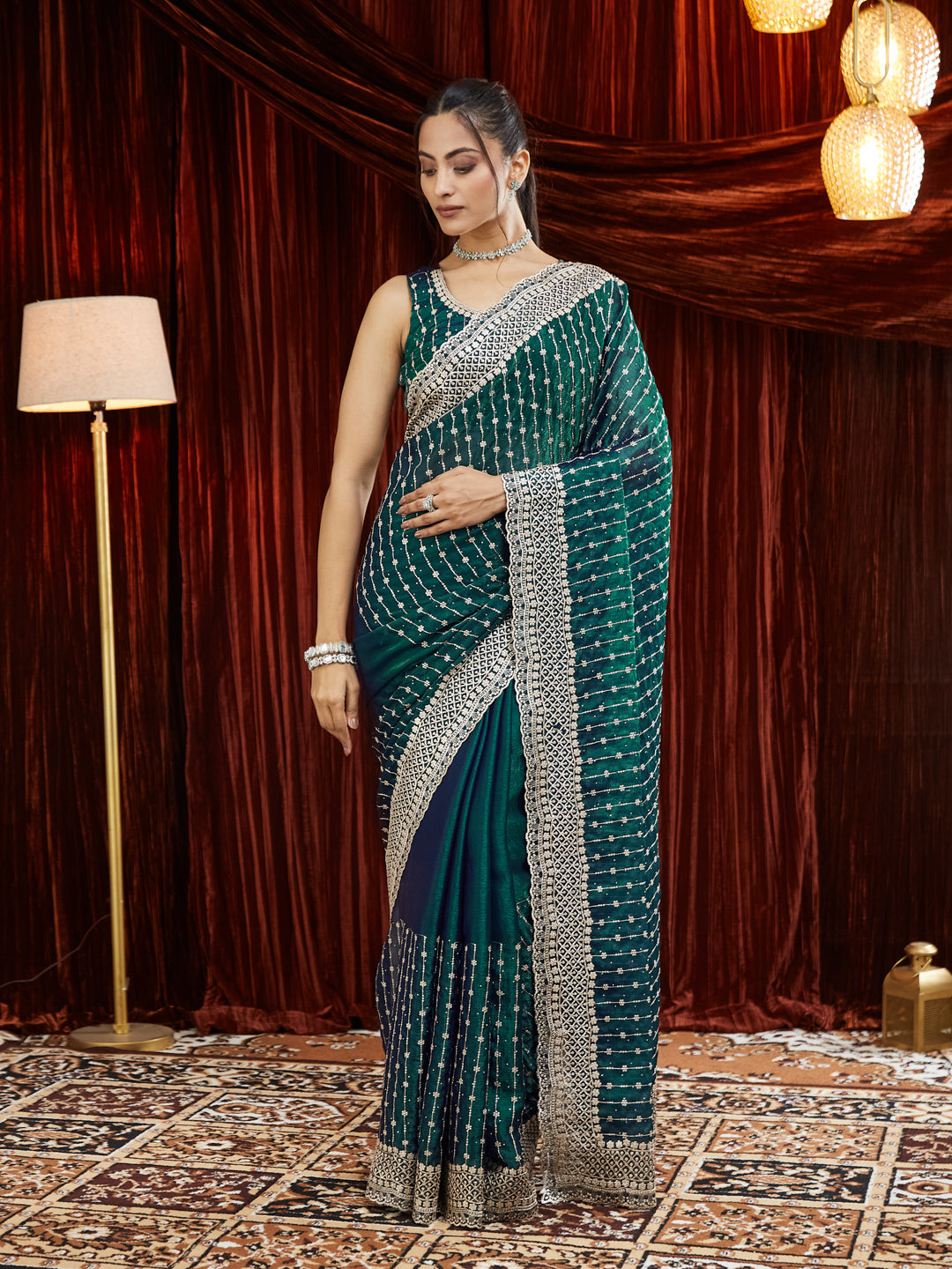 KASEE Women  Ethnic Motifs Embroidered Silk Blend Saree
