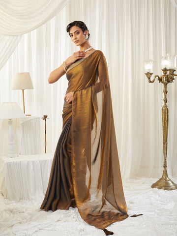 KASEE Women's Coffee Luxe Shimmer Silk Blend Saree