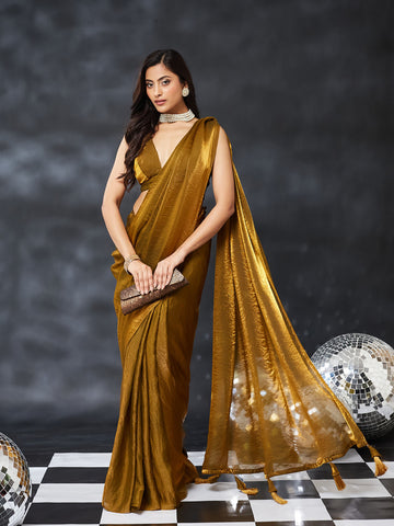 KASEE Women's Gold Luxe Shimmer Silk Blend Saree