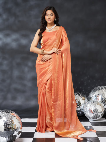 KASEE Women's Peach Luxe Shimmer Silk Blend Saree