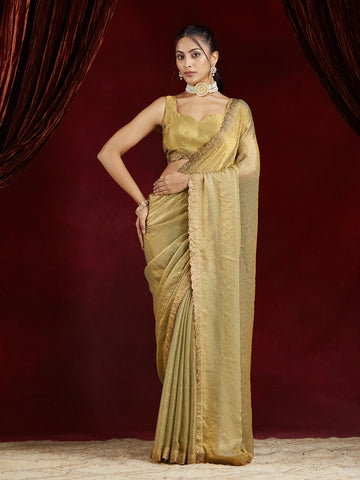 KASEE Women's Golden Yellow Silk Saree with Embellished Border