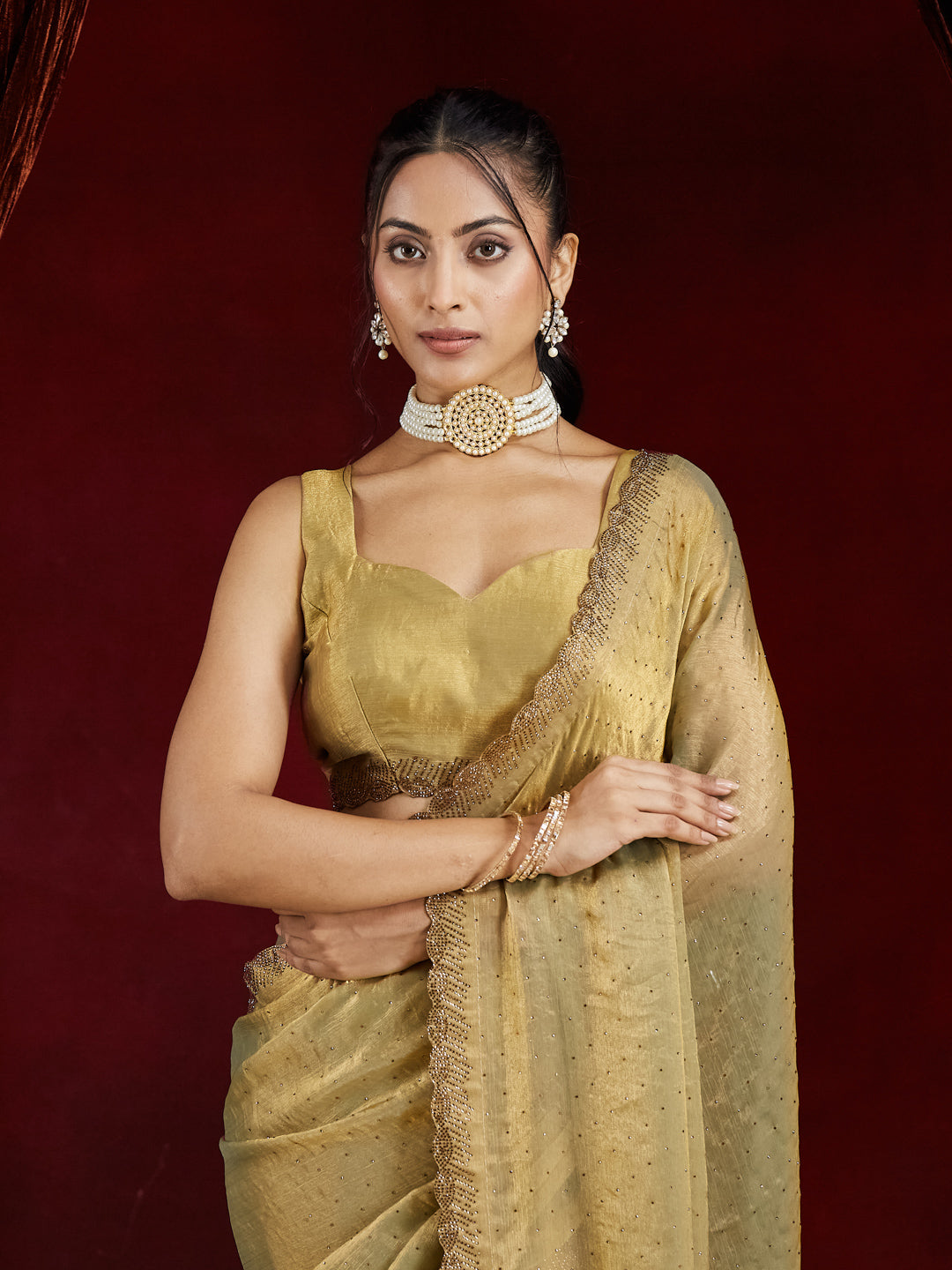 KASEE Women's Golden Yellow Silk Saree with Embellished Border
